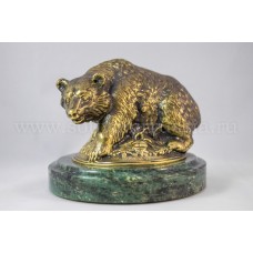 Скульптура "Медвежонок" бронза, змеевик